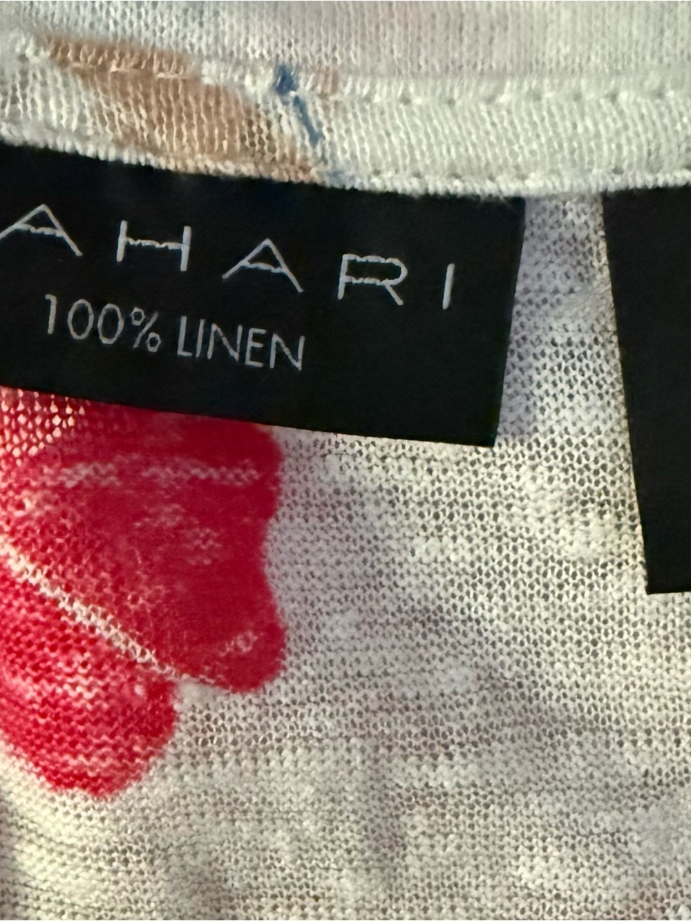 Tahari 100% Linen Cream 3/4 Sleeve Floral Tee with Pink, Teal & Mustard Blooms - Picture 3 of 3